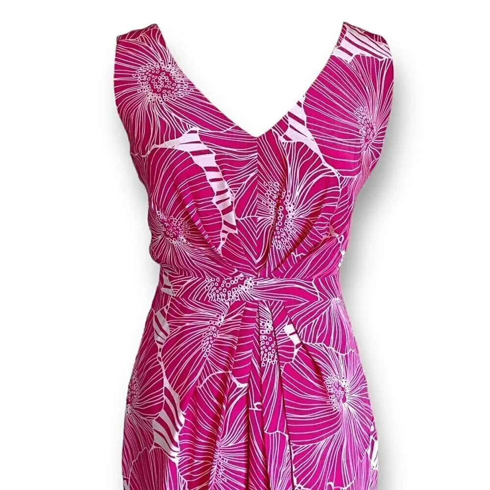 Armani Exchange Womens Pink Dress Sz 2 Floral Silk Vneck Sheath Barbiecore